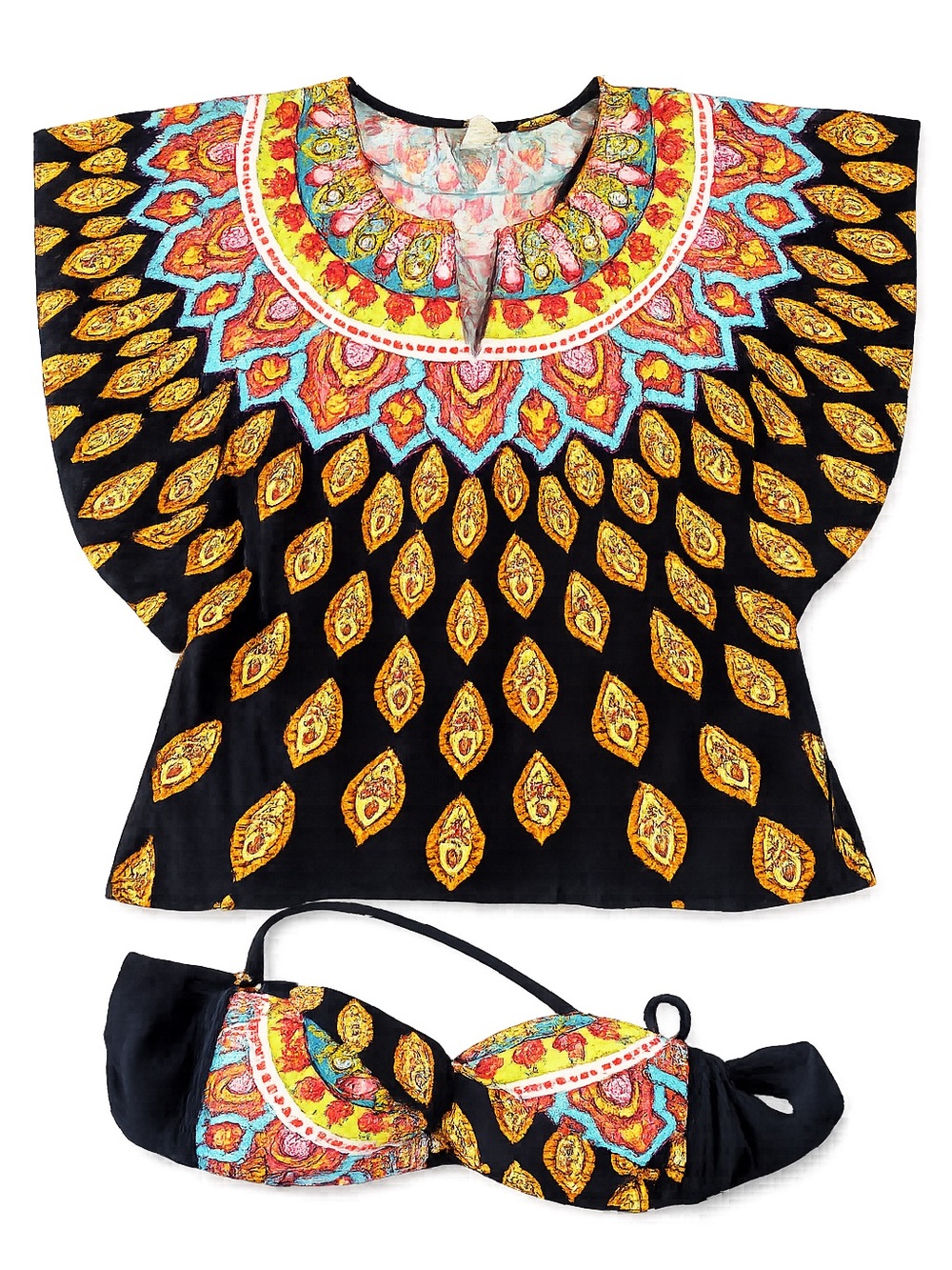 Women’s Black Multicolor Printed Swim Coverup Tunic